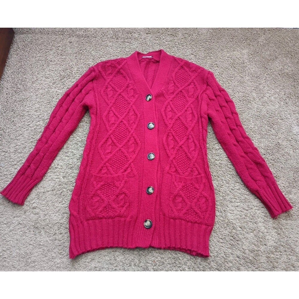 Lily Firmiana Chucky Knit Cardigan Red Sweater Size 4XL Button Up Fisherman
